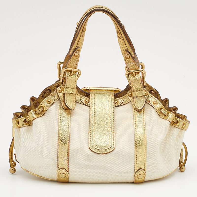 Louis Vuitton Cream/Gold Canvas and Leather Antigua Theda PM Bag - Image 4