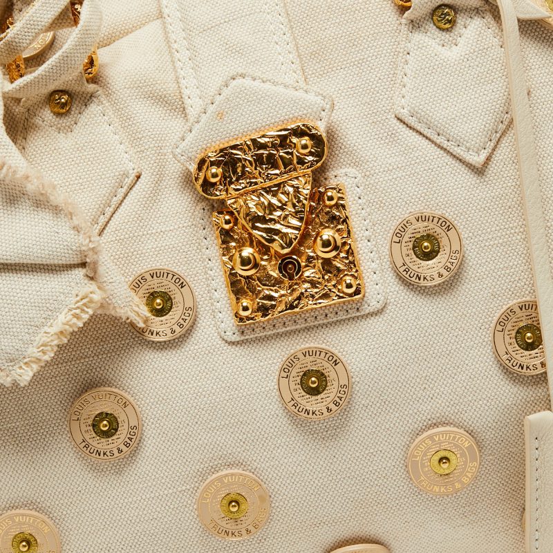 Louis Vuitton Cream Canvas Polka Dot Panama Bowly Bag - Image 5